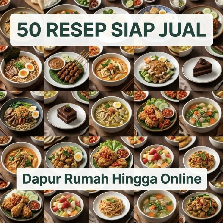 Kolase 50 menu siap jual: rice bowl, mie, ayam goreng, minuman, jajanan, dan makanan beku